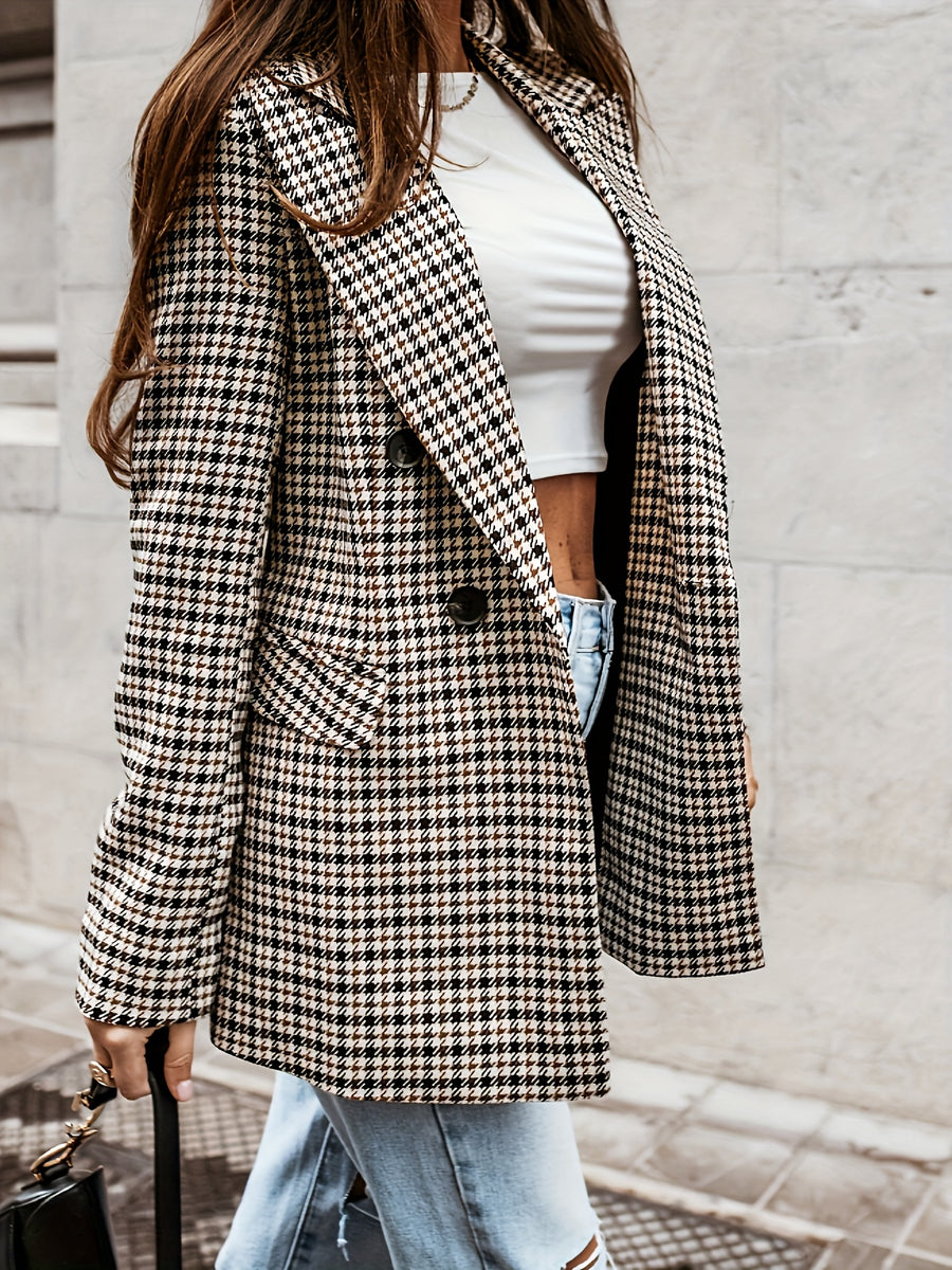 Everyday Houndstooth Suit in Vintage Style for Effortless Fashionable Commute - Black
