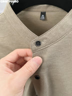 Kartmar CRRTMARO Summer New Chinese Stand-Up Collar Shirt Men'S Short Sleeve High-End Mandarin Collar Dress Shirt Business Casual Men'S Top Tiamai - Khaki