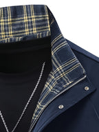 Spring New Men'S Loose Trendy Brand Jacket American Street Thin Lapel Solid Color Woven Plaid Tie-Dye Fake Two-Piece Jacket Coat - Blue