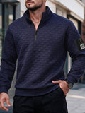 Autumn Men'S Waffle Half-Zip Stand Collar Sweatshirt, Casual Loose Textured Pullover Top Jacket, Gift for Husband Or Father - Navy Color
