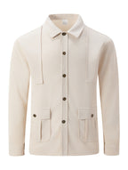 Men'S New Fall Winter Waffle Knit Shirt Jacket with Lapel, Multi-Pocket Button-Front Cargo Jacket - Khaki