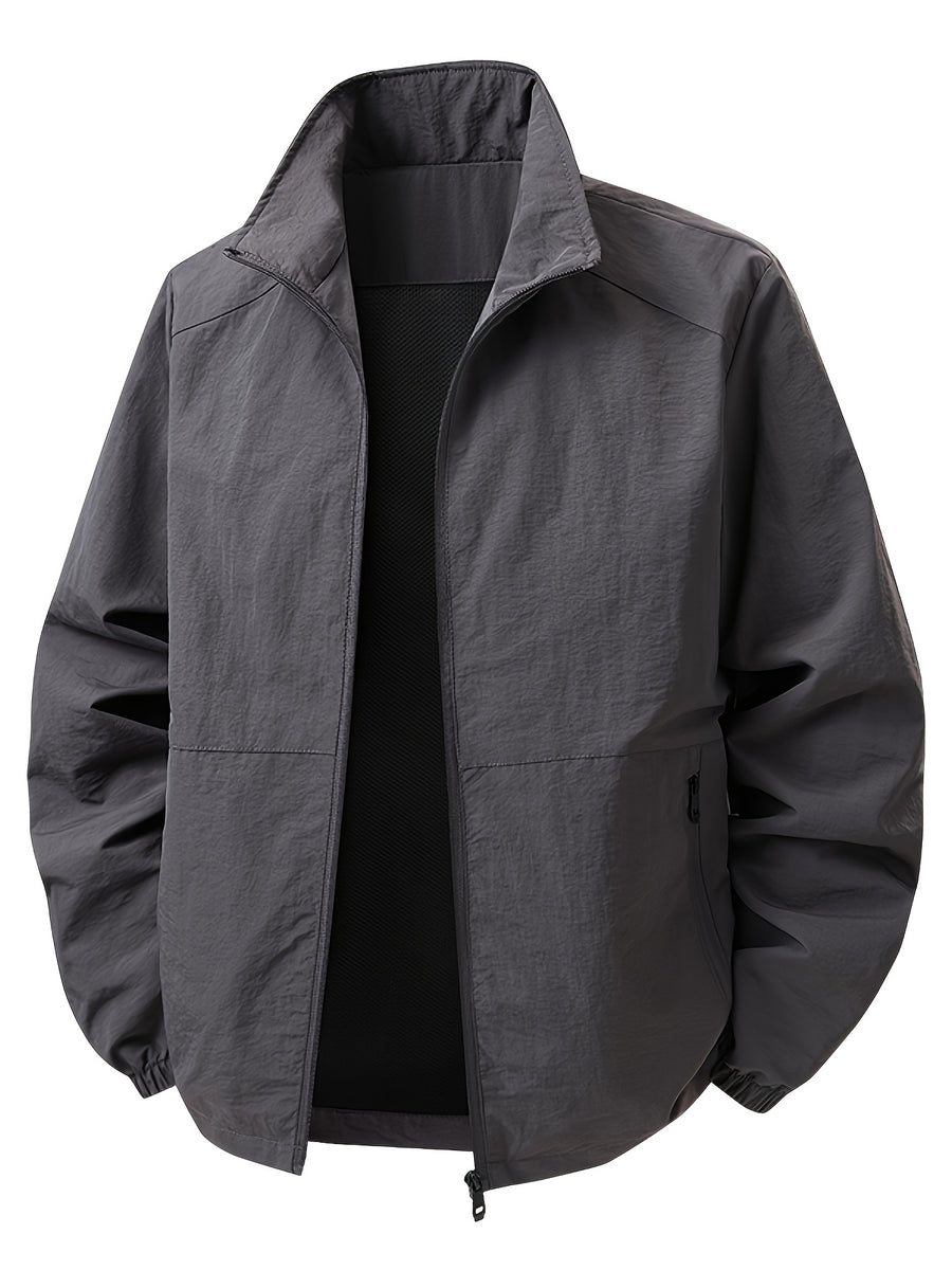 Men'S Stand-Collar Business Casual Jacket, New Spring And Autumn Outdoor Windbreaker, Windproof And Loose Jacket, Men'S Fashion - Grey