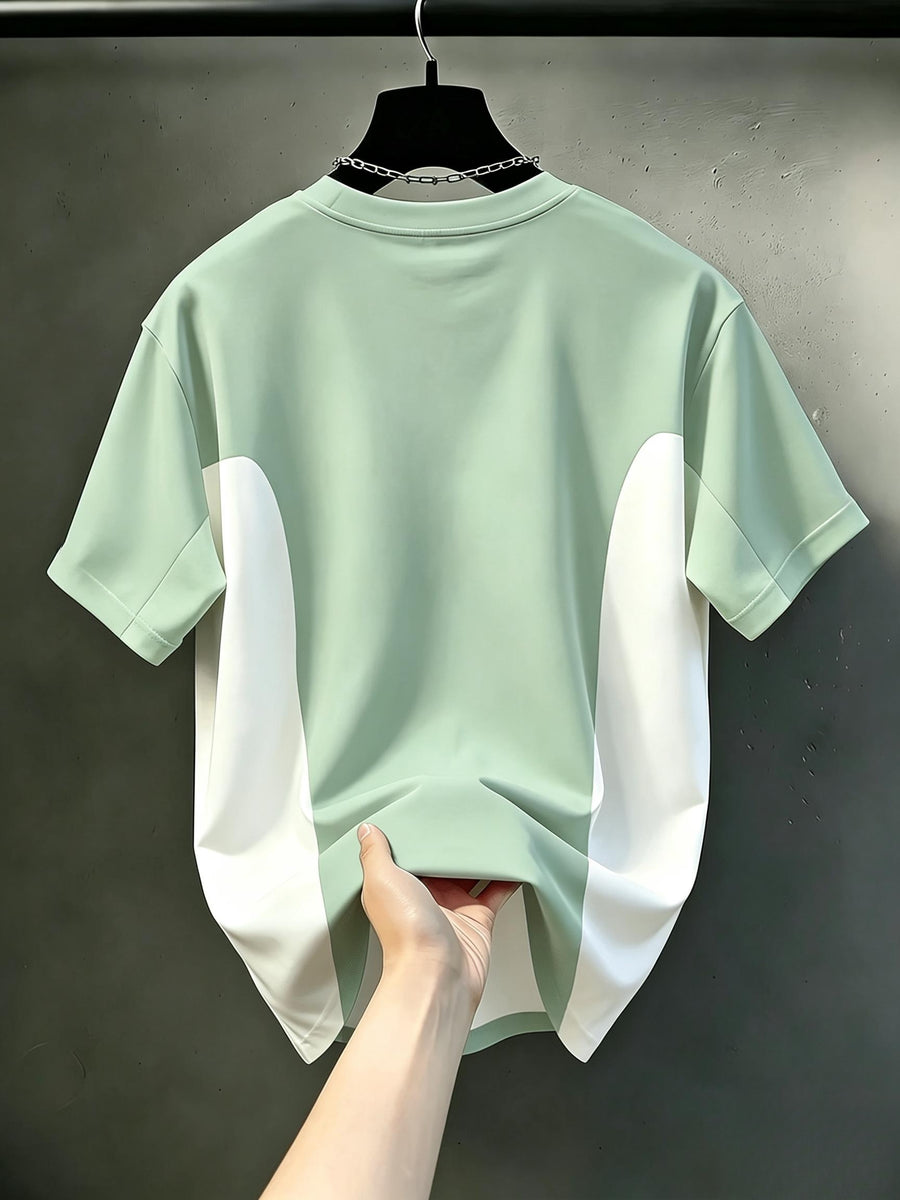 Men's Casual Crew Neck T-Shirt, Color Block Contrast Design, Breathable Regular Fit for Daily and Formal Wear, Comfortable to Wear, Gift for Teens and Adults, Outdoor Activity Shirt, Sporty Style - Mixed colors
