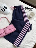 Reading Week Apparel, Back-to- Season, One Pair of 2026 Spring/Summer New Style Casual Sporty Fashionable Comfortable and Beautiful Women's Long Pants with Contrast Color and Drawstring Waist, Suitable as a Holiday Gift for Women's Clothing - Blue