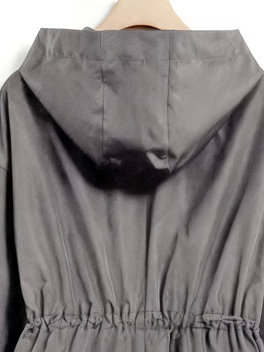 Plus Size, Women's Plus Size Long Hooded Trench Coat - Grey