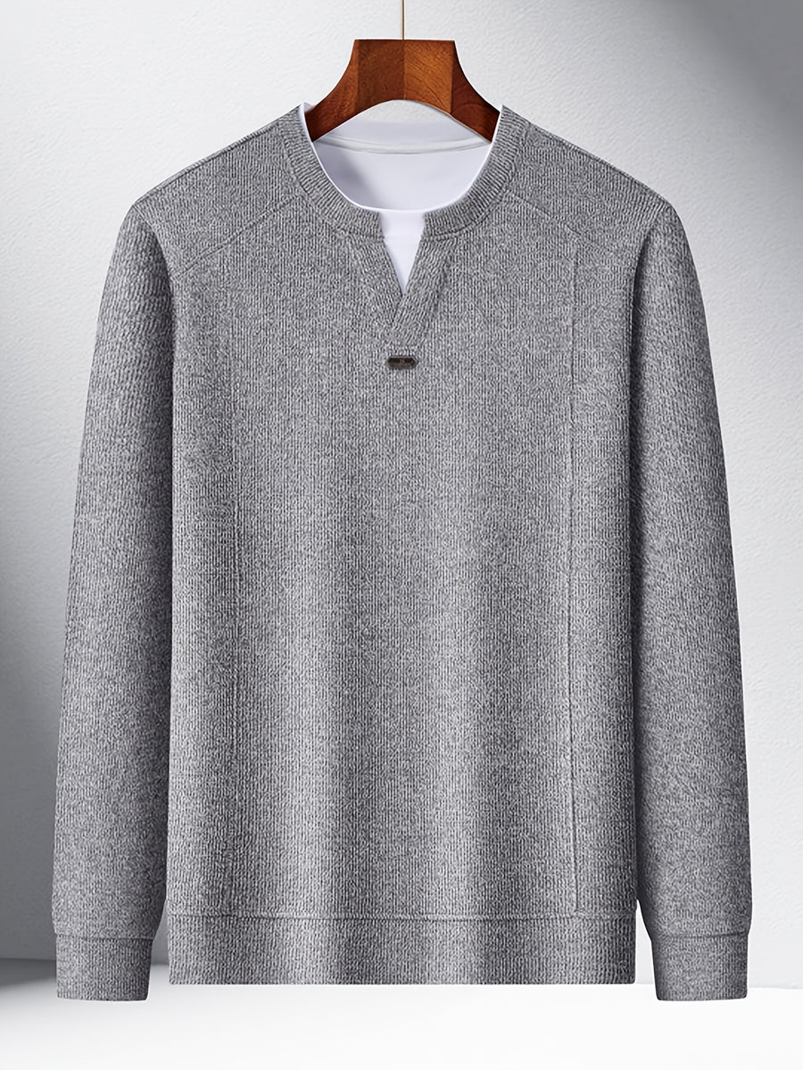Men's 2-in-1 Look Knit Sweater, Old Money Style, Simple Business Casual, Suitable for Middle-Aged Men as a Spring/Autumn Inner Layer - SINBOS - Light Grey