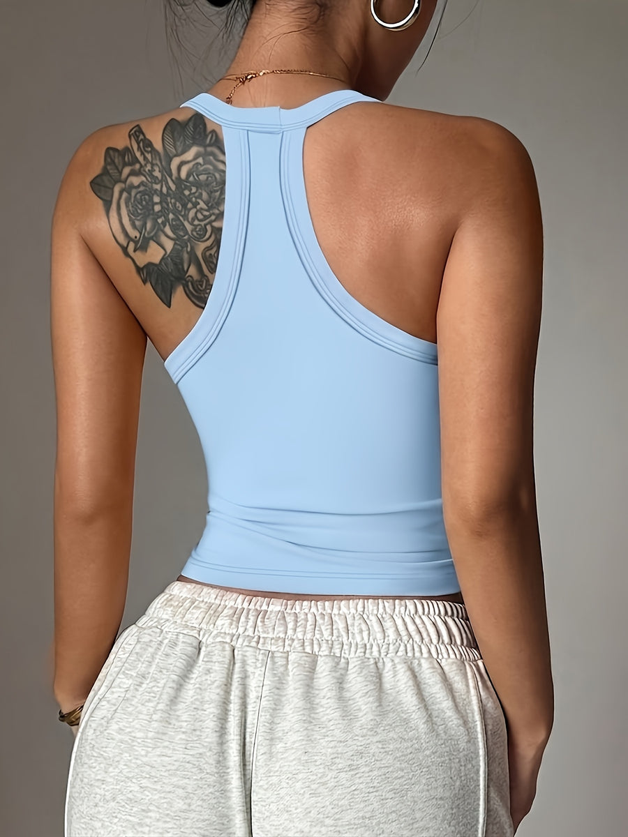 3pcs/set Y-back Cropped Tank Top, V-neck Sleeveless Slim-fit Basic T-shirt, Suitable for Daily and Casual Wear, Yoga, Running, Fitness, Stretchy Athletic Workout Tank Top, Breathable - White+light Blue+black