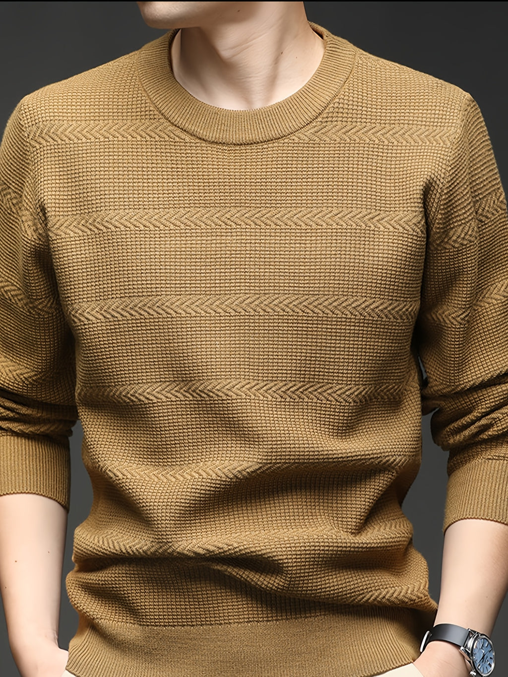 Men'S Round Neck Arrow Jacquard Knit Sweater, Non-Tight Fit, Suitable for Daily Commute And Casual Wear. Layering with Shirt Or Single Wear - SINBOS - Yellow