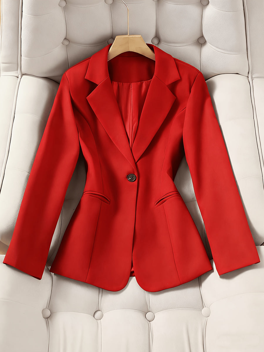 New Elegant Long-Sleeve Blazer for Spring, Autumn, and Winter - Waist-Defining Office Casual Versatile Jacket with Pockets - Red