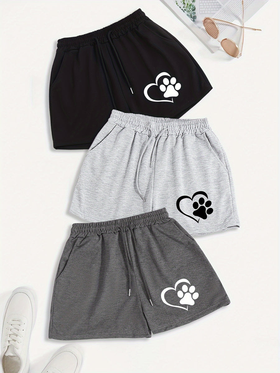 3pcs drawstring shorts, casual shorts, Women's clothing - Black+Gray+Dark Gray