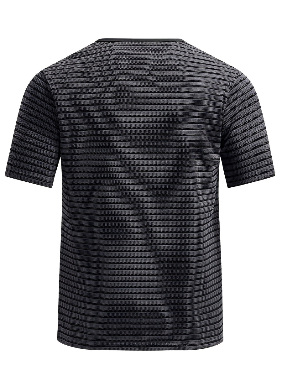 Men's Summer Short-Sleeve Color-Block Striped T-Shirt - Dark Gray