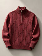 Men's Autumn/Winter Half-Turtleneck Zipper Sweater, Business Casual Pullover Base Layer Top - Burgundy