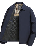 Men Lapel Button Quilted Jacket, Inner Wave Quilting Holds Filling Well, Metal Snap Buttons Bring Fine Texture, Simple Side Slip Pockets for Storage, Regular Business Casual Fit, Autumn Winter Outerwear, for Bus - Navy Color