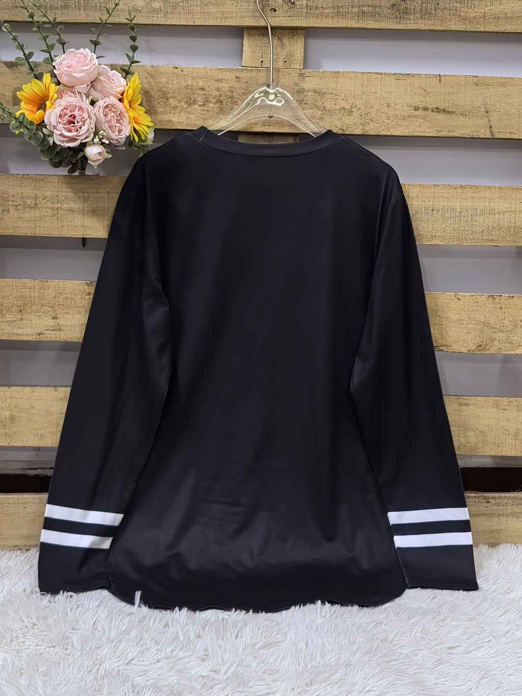 Women's Oversized '99' Number Print Blouse - Long Sleeve Casual Loose Fit SweeSuitable for Year-Round Wear, Machine Washable Comfy Tunic Top - Black