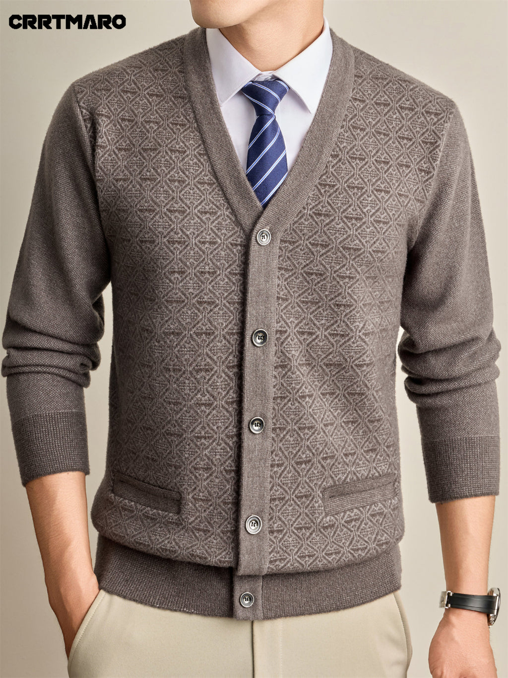 Men's Knit Cardigan, Warm Casual Layering Top for Fall and Winter - Camel
