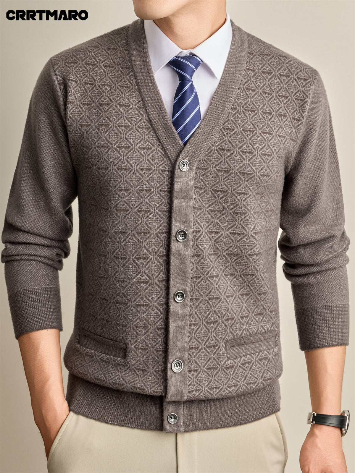 Men's Knit Cardigan, Warm Casual Layering Top for Fall and Winter - Camel