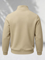 Men's Fashion Half-Zip Stand Collar Sweatshirt, Simple Red and Black Striped Logo Pattern, Autumn/Winter Casual Comfortable Versatile Sport Sweatshirt - Apricot