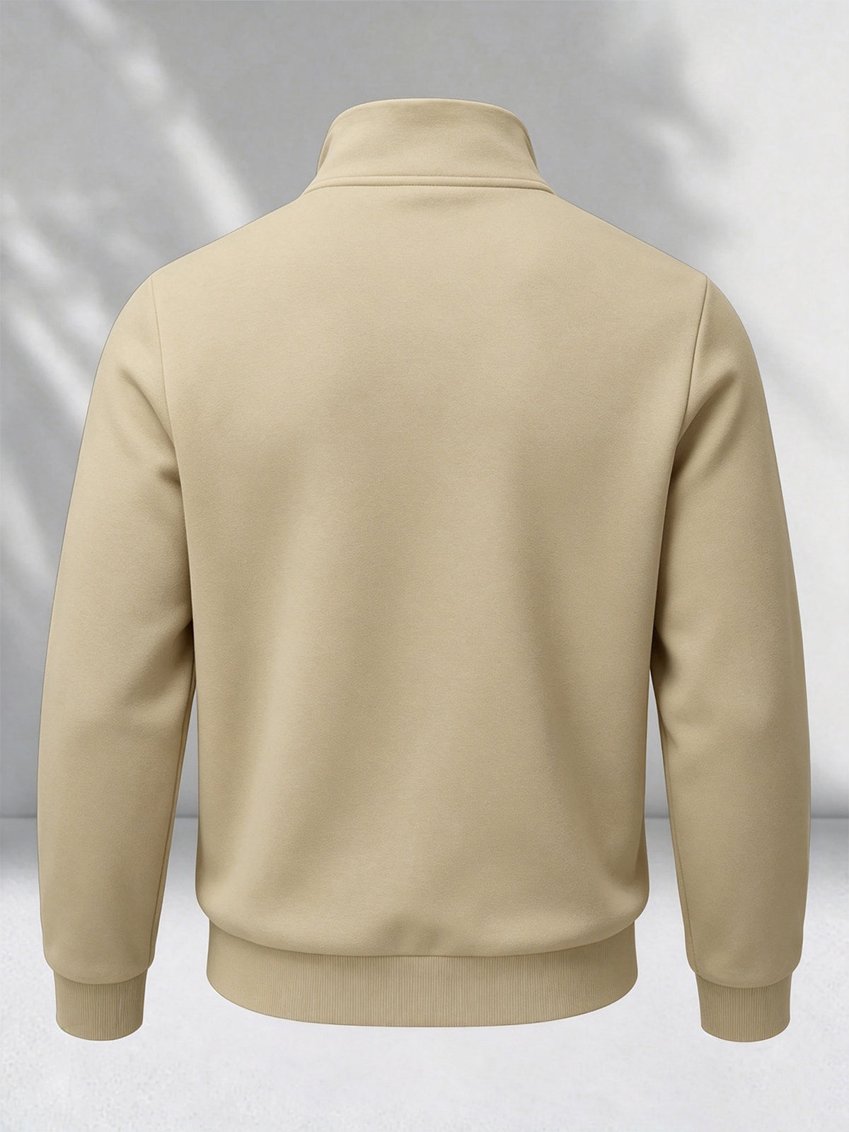 Men's Fashion Half-Zip Stand Collar Sweatshirt, Simple Red and Black Striped Logo Pattern, Autumn/Winter Casual Comfortable Versatile Sport Sweatshirt - Apricot