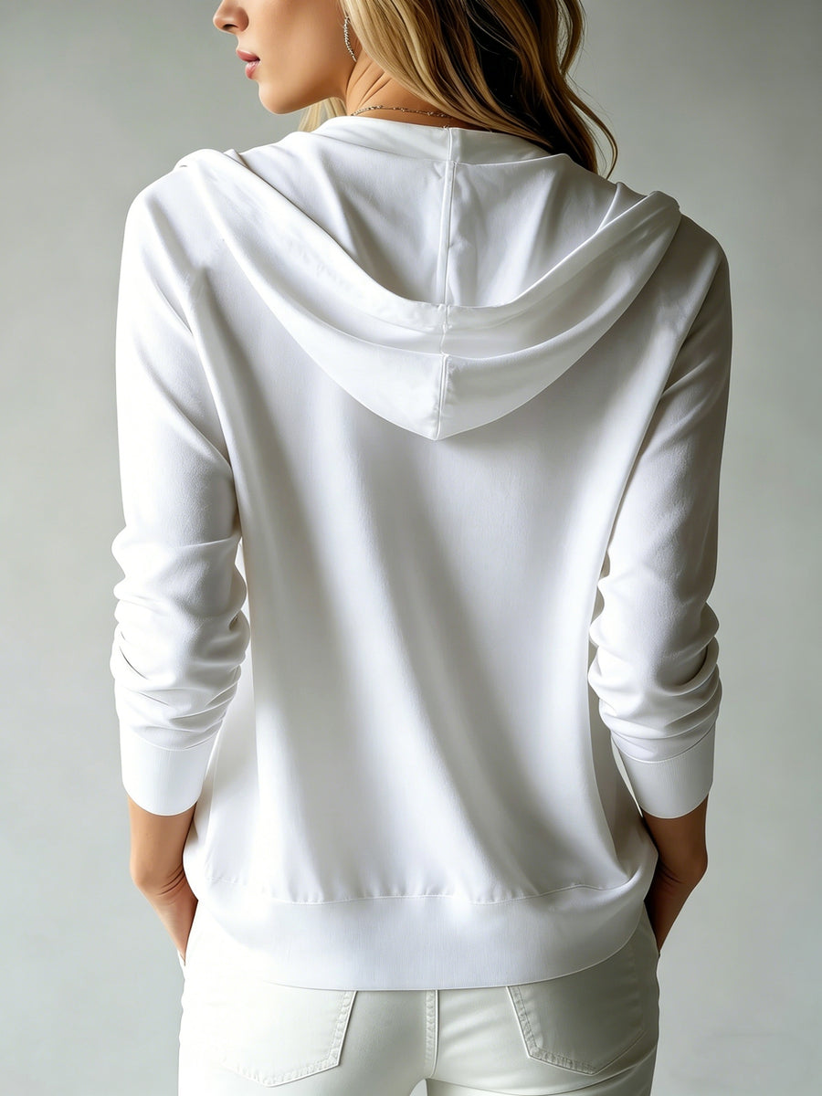 Lyocell Tencel Women'S Sweater Cardigan Hooded Cardigan Women'S Spring Autumn Winter Style Long Sleeve Button Loose Coat, Western Style Casual Temperament Top, Drawstring Hood Design, Daily Commute Outing Versatile Outerwear Elegant - White