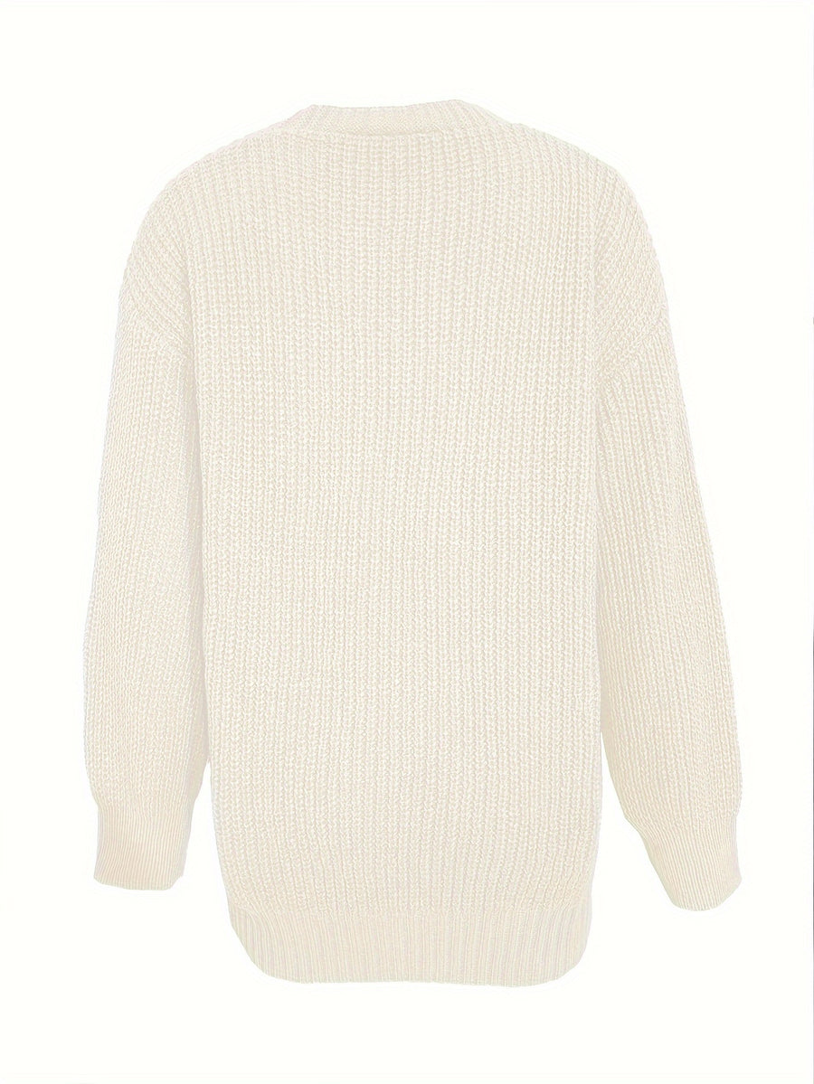 Casual V-Neck Single-Button Sweater Women'S Autumn Winter Cardigan - Off-white