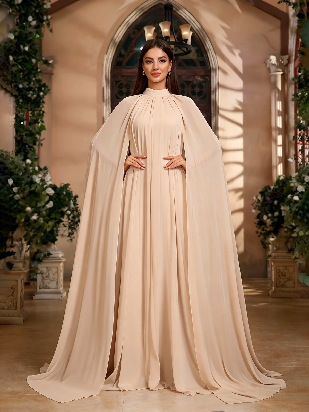 Elegant And Exquisite Evening Dress, Full Skirt Women'S Long Dress, Party Dress, New Women'S Dress, Hosting Performance Dress, Bridesmaid Dress, Casual Dress, Prom Dress, Summer Dress, Graduation Dress, Women'S Sexy Performance Dress - Apricot
