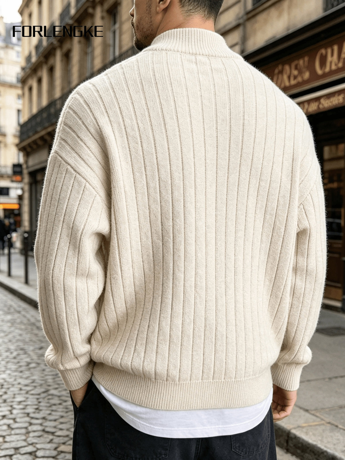 FORLENGKE Autumn/Winter Men's Zipper Cable Knit Cardigan, Three-Dimensional Twisted Floral Texture Knit Outerwear, Solid Color Simple Cuff Long Sleeve Top, Streetwear Commute Daily Casual Wear, Versatile Spring/Autumn Men's Outer Knit Cardigan - Off-white