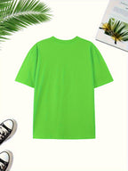Minimalist Hand-Drawn Numerals and  Letter Creative Front and Back Print Fashionable Men's Casual Versatile #Commute #Leisure #Home #Office #Trendy Streetwear Fashion Item Crew Neck Heavyweight Pure Cotton T-Shirt - Grass Green