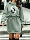 Women'S Cinched Waist Drawstring Valentine'S Day 3-Heart Connected Print Hoodie - Light Green