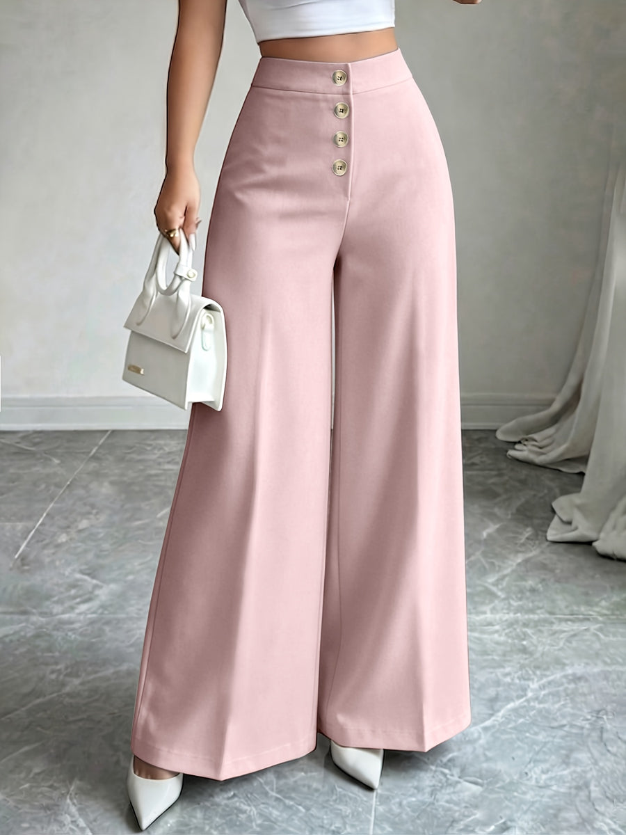 Women's New High Waisted Blue Straight Leg Pants with a Single Breasted Front, Simple, Elegant and Fashionable Pants - Pink Color