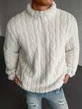Fashion Men'S Plush Sweatshirt Jacket, Solid Color Half-Zip Pullover, Suitable for Home Casual Commute, Soft Warm Long Sleeve - White