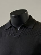 Men'S Short-Sleeve Knit Polo Shirt, American Collar, Breathable Mesh Design with Ordered Grid, Non-Sheer And Classic Look, Light Business Casual Premium Fabric, Golf Polo Top, Buttonless Collar Knit Short Sleeve - Black