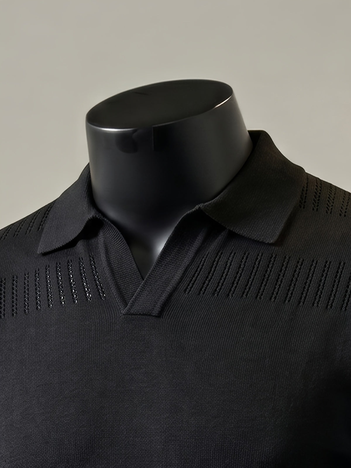 Men'S Short-Sleeve Knit Polo Shirt, American Collar, Breathable Mesh Design with Ordered Grid, Non-Sheer And Classic Look, Light Business Casual Premium Fabric, Golf Polo Top, Buttonless Collar Knit Short Sleeve - Black