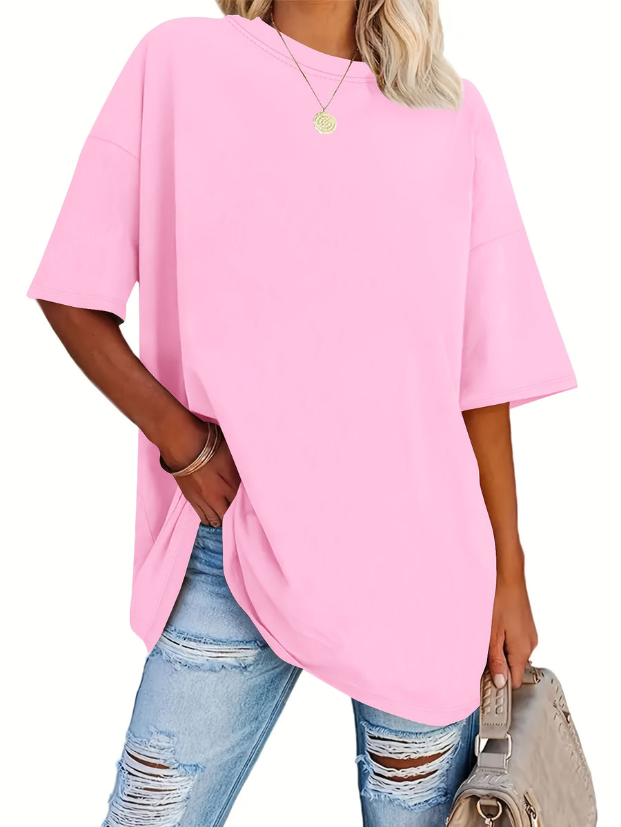 A Very Trendy Solid-color Women's Fashion T-shirt That Is Perfect for Spring and Summer, and Versatile Enough for All Seasons and All Body Types! - Dark Pink