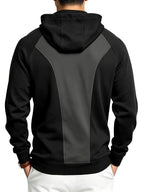 Men's Autumn/Winter Outdoor Loose Fit Casual Sporty Fitness Spliced Hooded Sweatshirt - Black