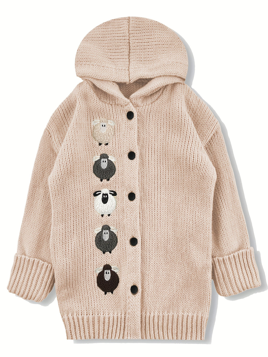 Winter Women's Elegant Hooded Oversized Outerwear Jacket, Multi-Color Little Lamb, Chunky, Soft, Thick, Beautiful, Stylish, Comfortable, Casual, Vintage, Commuting Cardigan, Gift - Wheat-colored