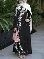 Women's Middle Eastern Style Muslim Elegant Robe Dress, Suitable for Malaysia, Arabic Floral Long Robe, Loose Fit with Wide Flared Hem and Long Sleeves, for Prayer, Visiting, Outings, and Gatherings, Lightweight and Smooth with Non-Embroidered - Mixed colors