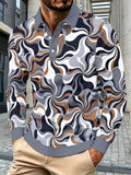 Men's Novelty Fashion Long-Sleeve Top, Vintage Swirl Curve Print, Three-Button Placket Polo Shirt, Punk Street Style Lapel Top for Daily Commuting and Outings, Surprise Birthday and Holiday Gift for Men - Mixed colors