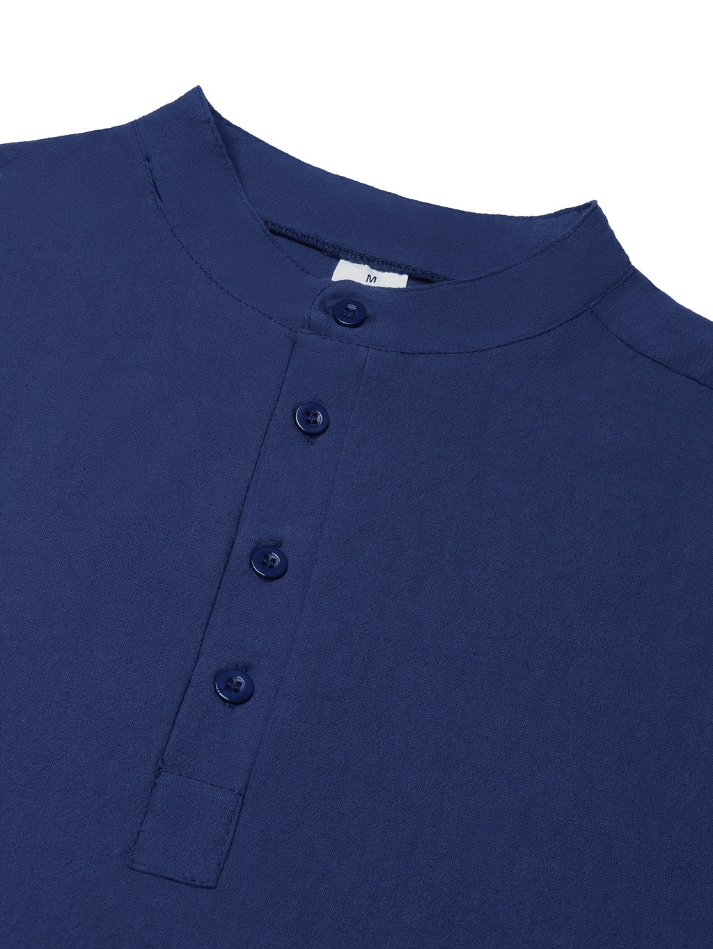 Men'S Spring Autumn New Thin Half-Button Stand Collar Linen T-Shirt Casual All-Match Athletic Trendy Fashion Commuting Fitness Thin Comfortable Loose Long Sleeve T-Shirt - Navy Color
