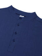 Men'S Spring Autumn New Thin Half-Button Stand Collar Linen T-Shirt Casual All-Match Athletic Trendy Fashion Commuting Fitness Thin Comfortable Loose Long Sleeve T-Shirt - Navy Color