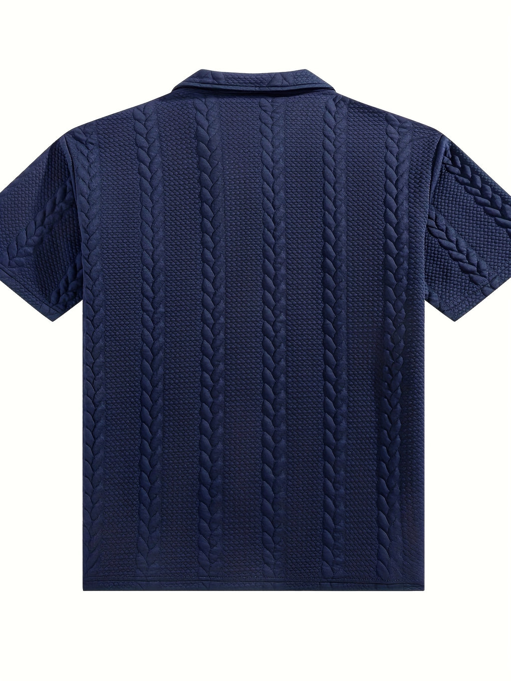 Men'S Wheat Jacquard Polo Shirts, 2pcs Combo Set (Half-Zip And Button Style), 3 Colors Available, Stretch Knit Short Sleeve Tops - Navy Color