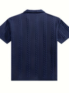 Men'S Wheat Jacquard Polo Shirts, 2pcs Combo Set (Half-Zip And Button Style), 3 Colors Available, Stretch Knit Short Sleeve Tops - Navy Color