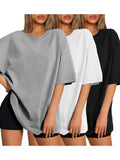 3pcs Women's Oversized T-Shirt 3pcs Set - Loose-Fit Round Neck Short Sleeve Blouses, Solid Color Basic, Machine Washable - Layering Shirts Suitable for Casual Casual Attire & Wardrobe - Mixed colors