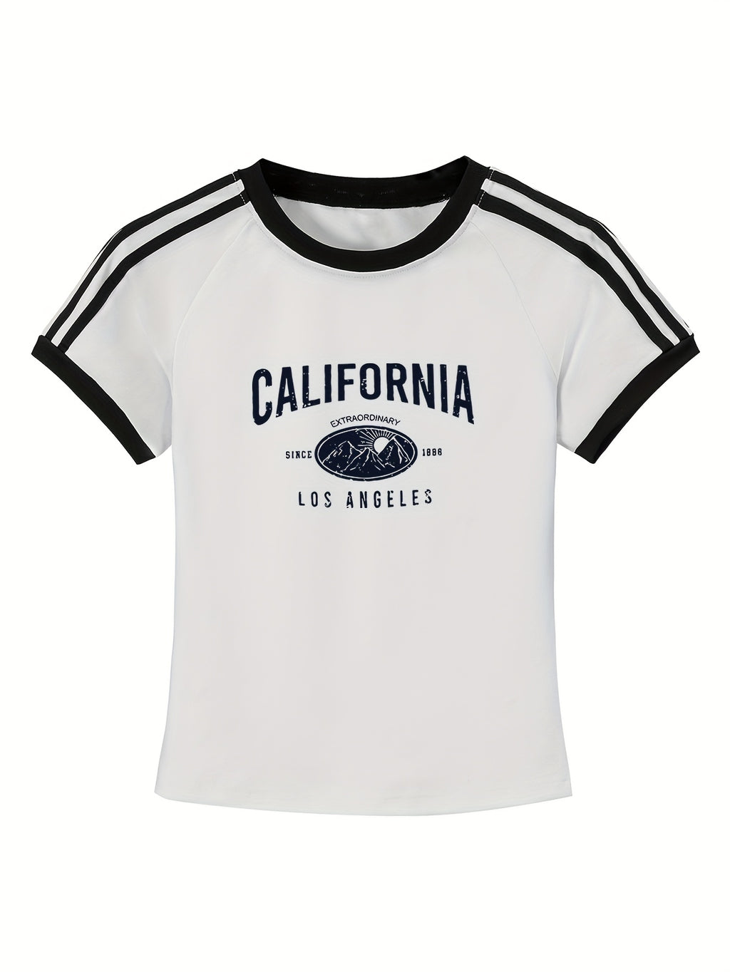 Women'S Y2K-Inspired California Graphic Tee - Short Sleeve, Slim Fit, White with Blue & Black Print, Casual Summer Top for Casual Attire, Casual Summer Wear | Y2K Fashion | Nontransparent Material - White