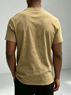American Retro Washed Distressed Short Sleeve T-Shirt Men'S Summer Multi-Position English Print Round Neck Short Sleeve Street Trendy Fitness All-Match Top - Apricot