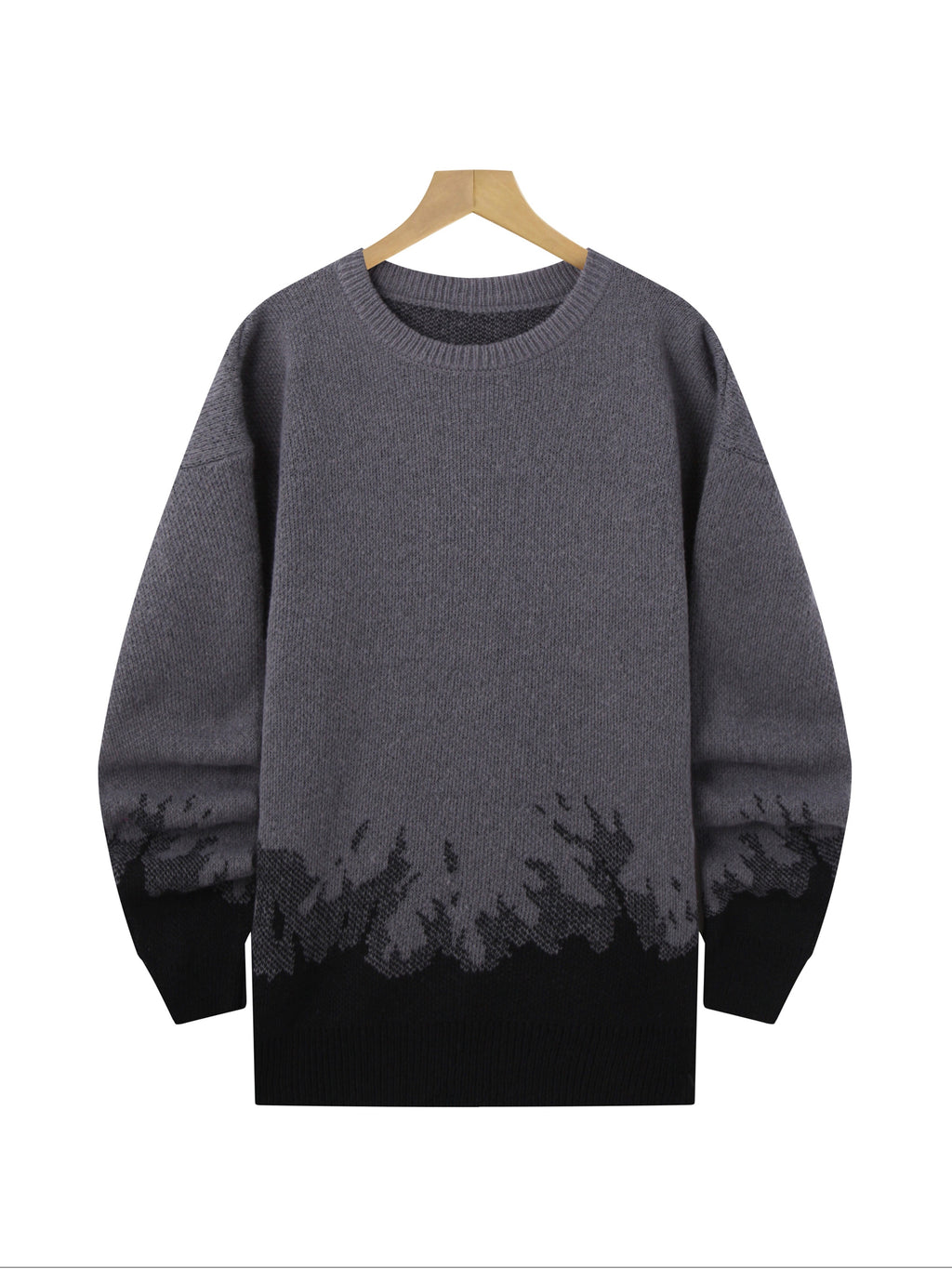 American High Street Gradient Flame Sweater | Trendy Design Knit Top - Black