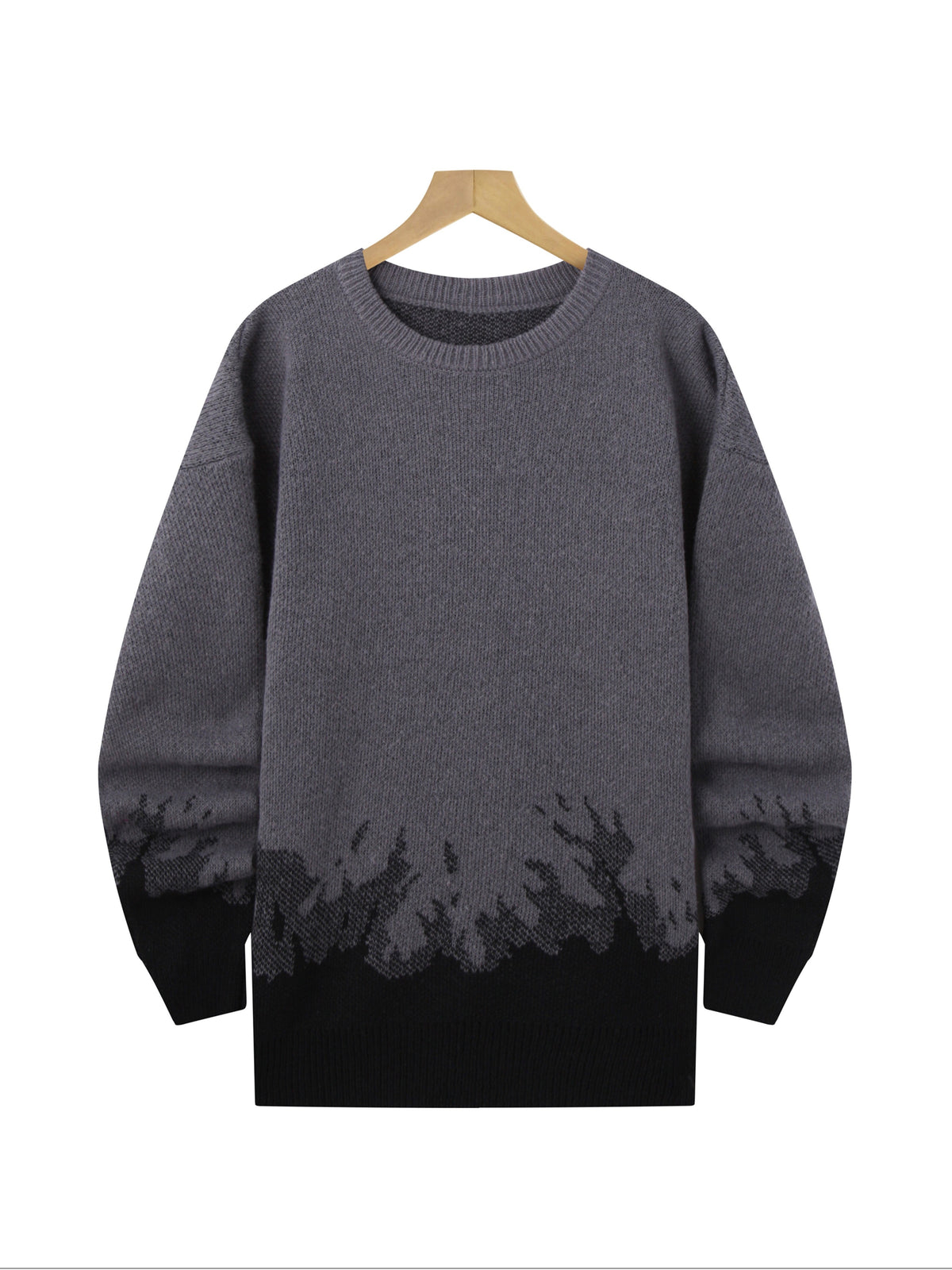 American High Street Gradient Flame Sweater | Trendy Design Knit Top - Black