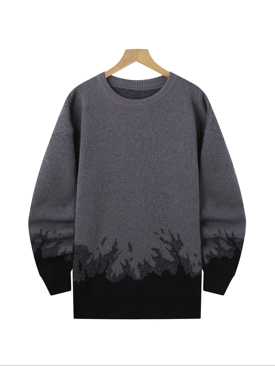 American High Street Gradient Flame Sweater | Trendy Design Knit Top - Black