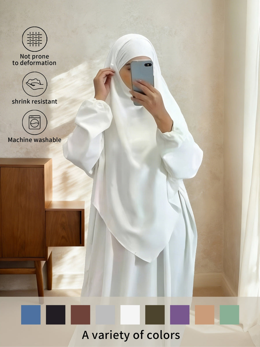 2pcs Easy Solid Abayas, Dignified Long-Sleeved Dresses, Asian Women'S Size Clothing, Elegant And Suitable for Gifting During Ramadan - White