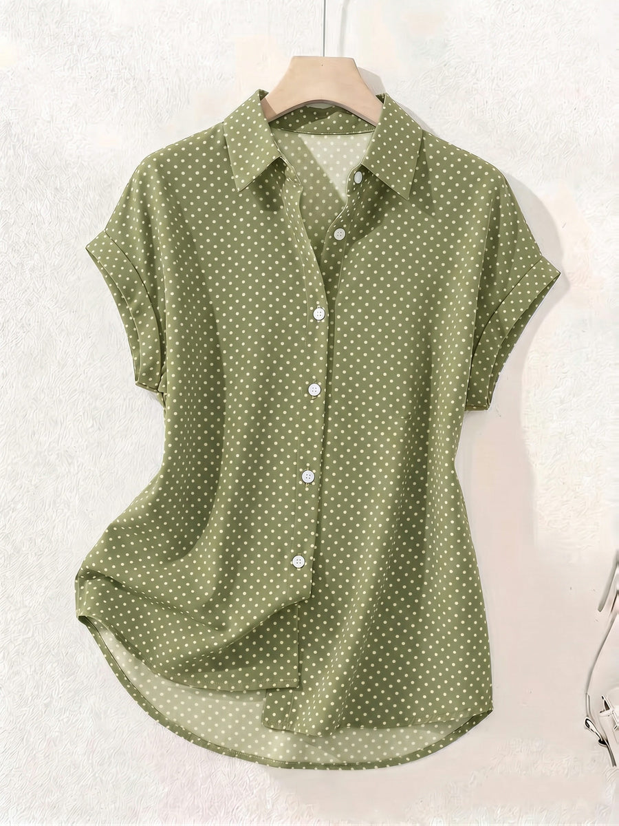 Summer Polka Dot Single-Breasted Short-Sleeve Shirt - Olive