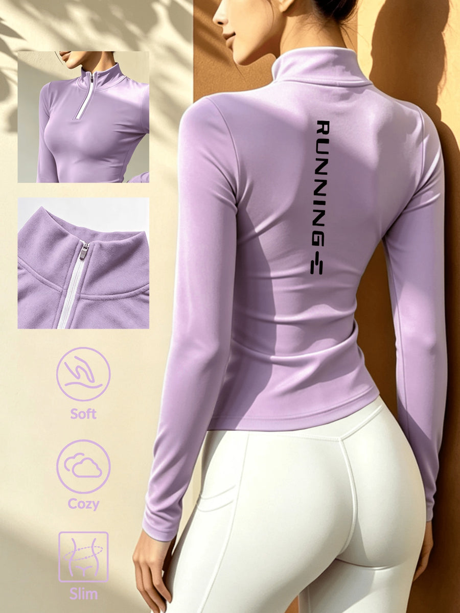 Women'S Soft Zipper Inner Top, Perfect for Cold Autumn And Winter Like Cycling, And Fitness - Taro Purple